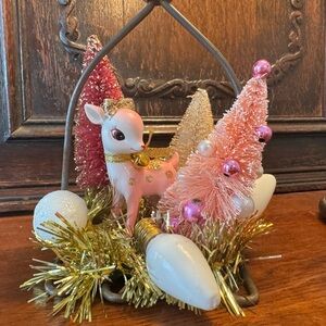 Charming Pink Deer and Tree Holiday Centerpiece